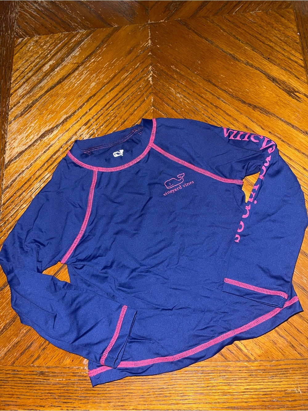 Vineyard Vines Navy Rash Guard with Pink Trim